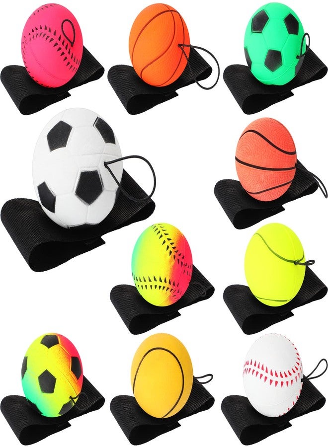 Skylety Wrist Return Ball Wrist Band Ball 2.48 Inch Rubber Rebound Sports Bouncy Basketball Baseball Soccer Wristband Toys for Exercise Sports and Children or Adults for Fun(10 Pieces) - Image 1